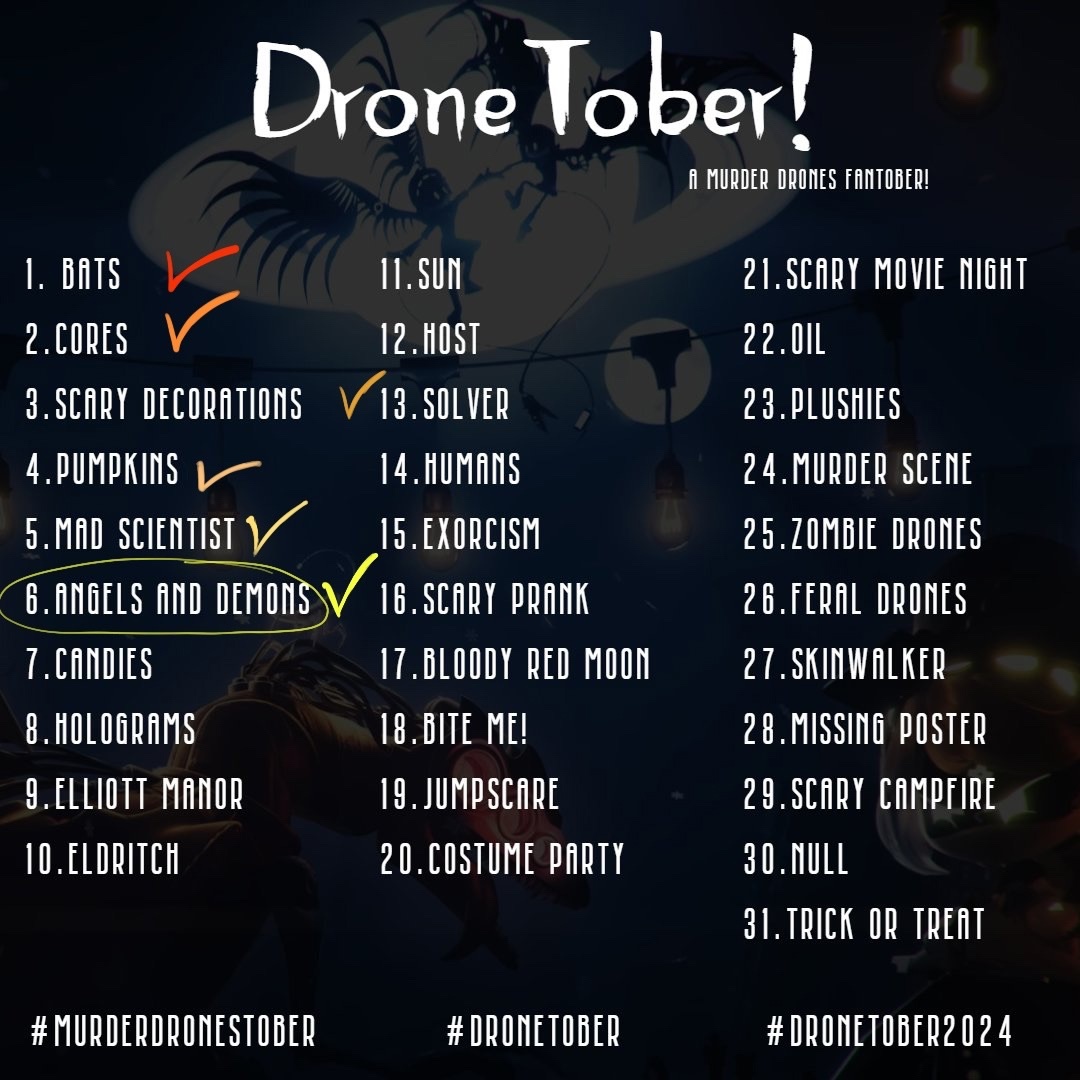 It's already October 30th, but I'M NOT GIVING UP.
I tried to fantasize over the images and overcome myself, because for me, any idea of mine that is implemented for more than one day is a cringe
Day 6
#dronetober #md #murderdrones #UziDooman #SerialDestinationN #nuzi