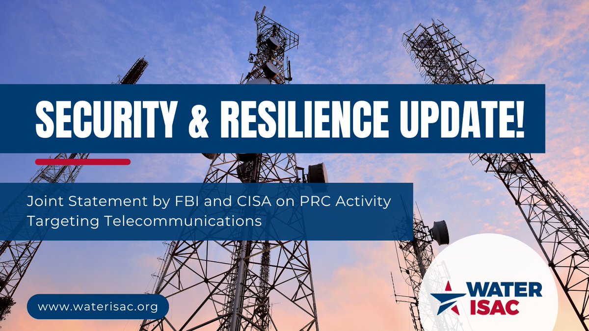🚨 FBI and CISA alert: Chinese cyber threat actors are actively targeting U.S. telecommunications. The breaches impact major ISPs, potentially giving access to critical routing functions. Full statement and resources for impacted companies here: waterisac.org/portal/joint-s…