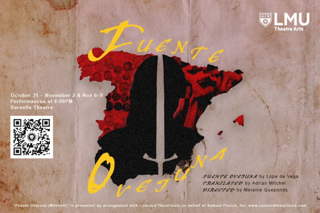 LAEscenaLA's tweet photo. We’re thrilled for LMU’s production of Lope de Vega’s Fuente Ovejuna, directed by our valued collaborator Melanie Queponds and translated by Adrian Mitchell. Shows are from Oct 31-Nov 2 and Nov 6-9. On Nov. 7, Professor Barbara Fuchs will lead a talk-back after the performance. https://t.co/0Z8yl9mFiv