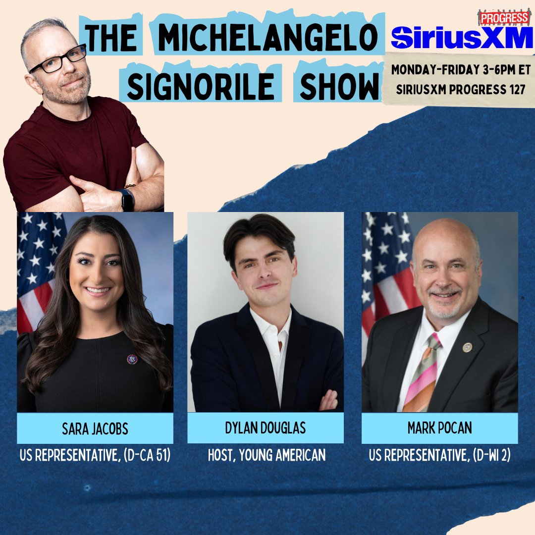 SiriusXMProg's tweet photo. ‼️ On today's @MSignorile Show ‼️

@RepSaraJacobs

@DylanDouglas_X

@RepMarkPocan 

🔊Listen Here:
https://t.co/9bsKtLAdw1
Give us your calls at: 866-997-4748 https://t.co/wLOuOMTn24