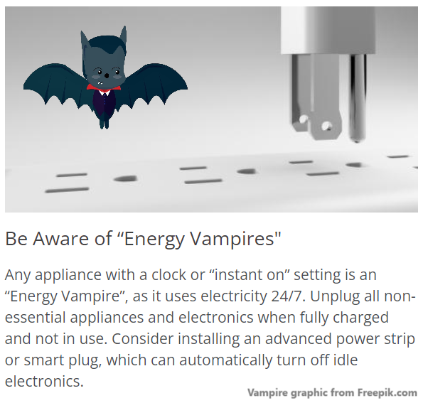 This Halloween, we hope you help you SLAY Energy Vampires! 🦇🎃

Did you know that any appliance with a clock or “instant on” setting is an Energy Vampire and uses electricity 24/7?

Rebates for smart power strips and more are available from LADWP - Visit LADWP.com/save