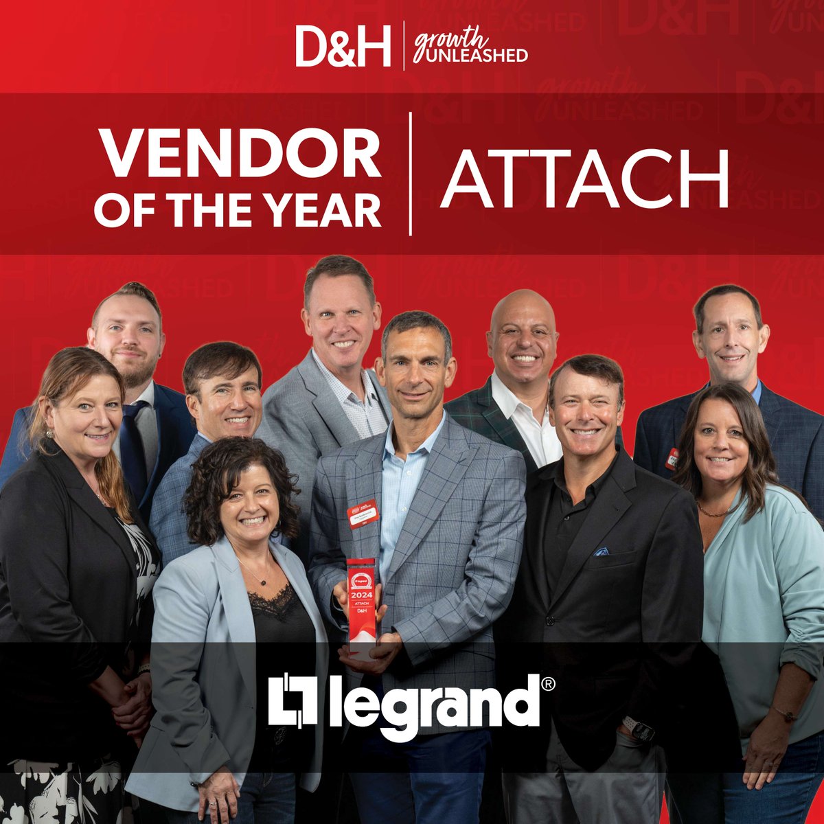 LegrandAV's tweet photo. We're honored to receive the Attach Vendor of the Year award at the @dandh Distributing Vendor Partner Summit. This year’s theme was 𝗚𝗿𝗼𝘄𝘁𝗵 𝗨𝗻𝗹𝗲𝗮𝘀𝗵𝗲𝗱 + we are proud to be recognized for helping our partners #BuildForGrowth alongside our friends at D&H. https://t.co/swAcgzfkgX