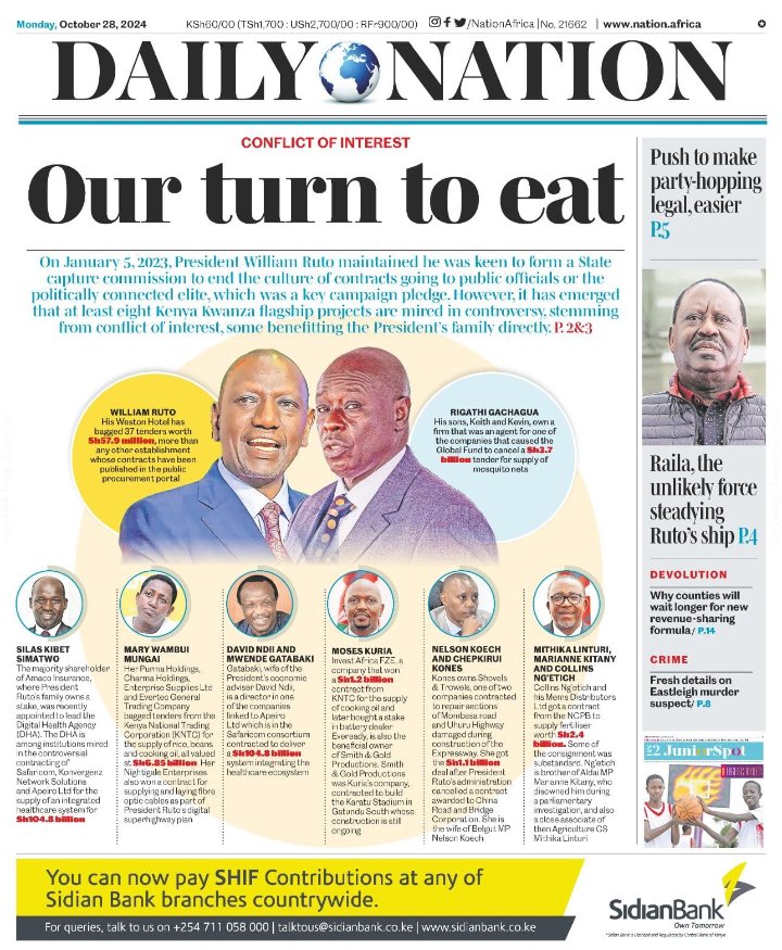 warothe's tweet photo. Daily Nation headline stories for past two days have been great, factual journalism that has made a splash. Respect to the brave writers and editors for delivering for the public 👏. #mediaKE https://t.co/dEnV4EFgZP