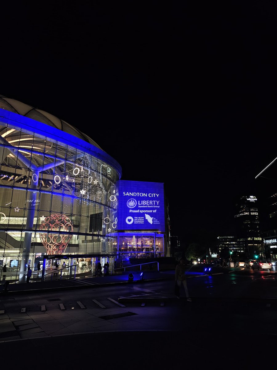 LibertyGroupSA's tweet photo. We're shining bright for Stroke Awareness! 💙 Tonight, we lit Sandton City blue to honour stroke survivors and raise awareness.

#WorldStrokeDay #InItWithYou #InStrokePreventionWithYou 
@HeartandStroke  @strokesurvivors https://t.co/I5hyo6qgVu