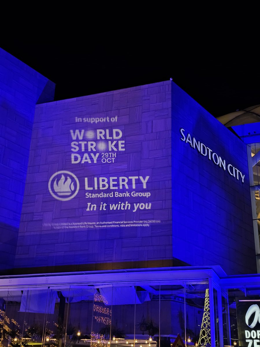 LibertyGroupSA's tweet photo. We're shining bright for Stroke Awareness! 💙 Tonight, we lit Sandton City blue to honour stroke survivors and raise awareness.

#WorldStrokeDay #InItWithYou #InStrokePreventionWithYou 
@HeartandStroke  @strokesurvivors https://t.co/I5hyo6qgVu