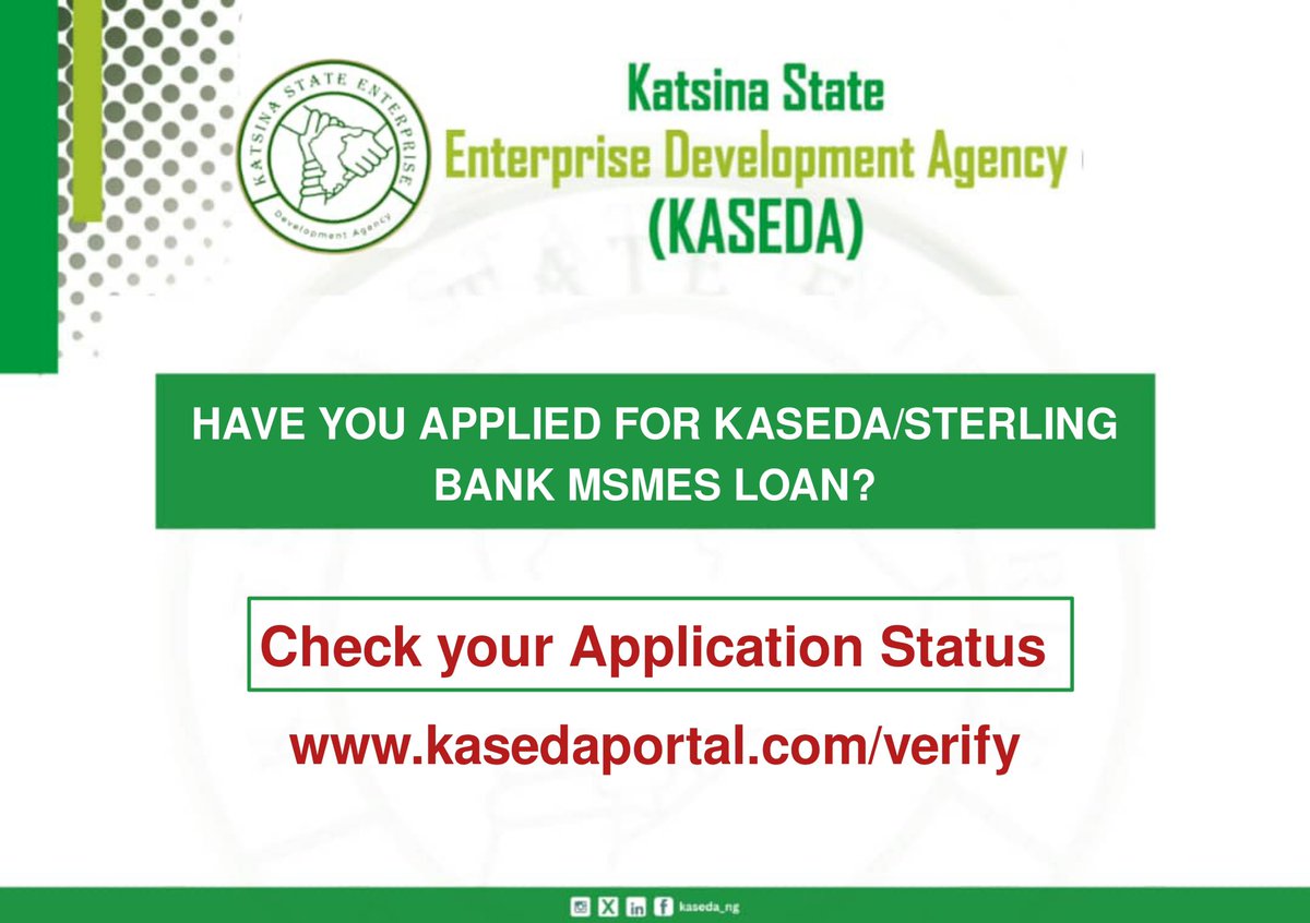 Have you applied for the @KASEDAktsg /<a href="/Sterling_Bankng/">Sterling Bank</a> Bank MSME Loan?

Check your application status! 

Check here: kasedaportal.com/verify