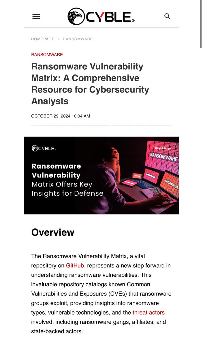 Hey <a href="/cybleglobal/">Cyble</a> marketing team please clarify your blog and actually credit the author of the Ransomware Vulnerability Matrix… because that would be me 🙃 otherwise others may think you made it 🤦🏻‍♂️

hxxps://cyble[.]com/blog/ransomware-vulnerability-matrix-a-comprehensive/