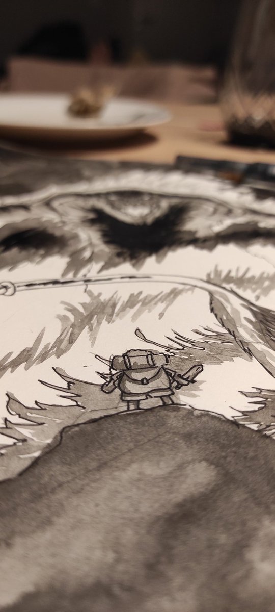 markusfreaker's tweet photo. Día 28, enorme, gigante. A veces hay que plantar cara aunque parezca que no hay esperanza. Sigo con retraso, y creo que no va a tener cura.  #inktober2024 #jumbo #hobbit #deep #underground #dwarf #moria #monster #danger #tolkien #travel  #path #solitude #savage #ink #bnw #rpg https://t.co/vwm9bTQCrR