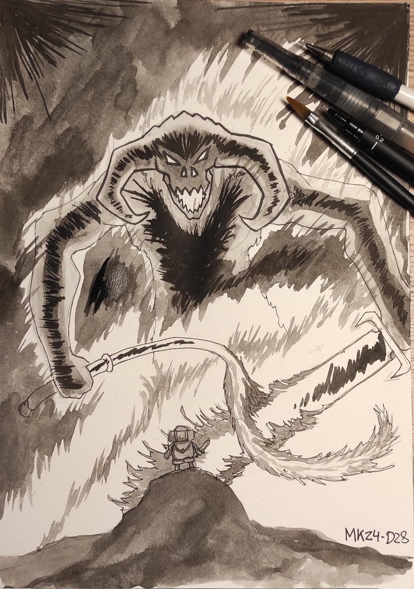 markusfreaker's tweet photo. Día 28, enorme, gigante. A veces hay que plantar cara aunque parezca que no hay esperanza. Sigo con retraso, y creo que no va a tener cura.  #inktober2024 #jumbo #hobbit #deep #underground #dwarf #moria #monster #danger #tolkien #travel  #path #solitude #savage #ink #bnw #rpg https://t.co/vwm9bTQCrR