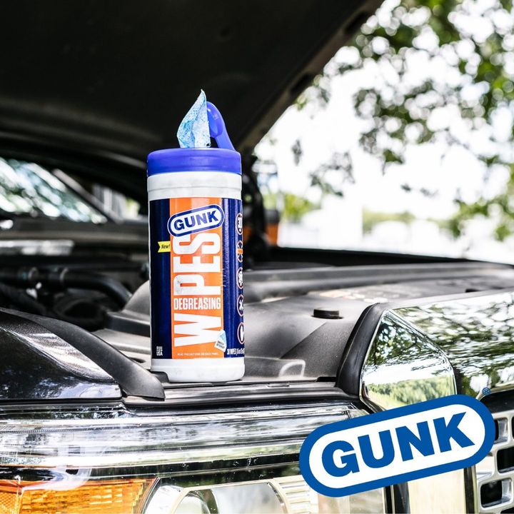 Stubborn grease spots after working in the garage aren't a problem for Gunk Degreasing Wipes!