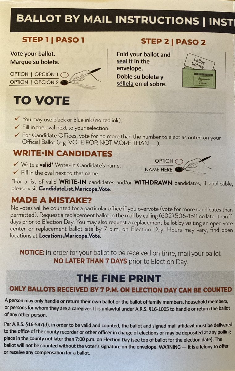 kaikart2's tweet image. These are the instructions on the Maricopa County (Scottsdale, AZ) Ballot By Mail envelope/early voting envelope:
#AZVote, #AZVoting, #ArizonaVote, #ArizonaVoting, #EarlyVoting