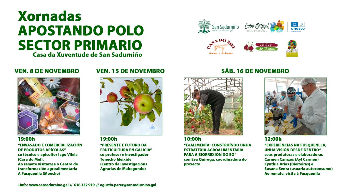 concellosansa's tweet photo. Volven as xornadas "Apostando polo sector primario", que sempre nos deixan unha chea de ideas para seguir avanzando en soberanía alimentaria. Este ano desenvolveranse na Casa da Xuventude o venres 8, o venres 15 e o sábado 16 de novembro. @xeocabortegal  https://t.co/K8PDUe6QKL https://t.co/txEIvwvBgq