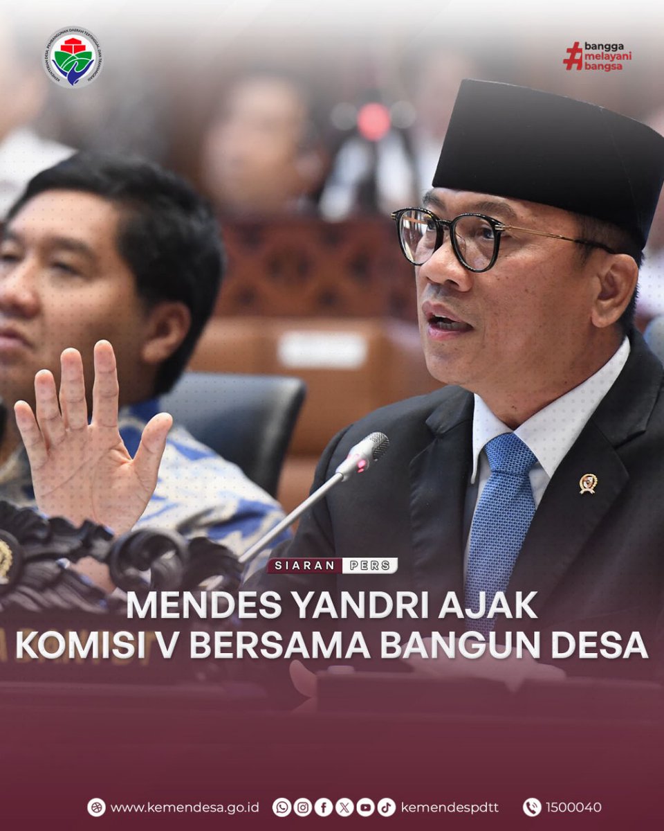 kemendespdt's tweet photo. Membangun Desa, Membangun Indonesia: 

Menteri Desa Yandri Susanto mengajak Komisi V DPR untuk bergandengan tangan membangun desa sebagai fondasi ketahanan pangan, energi, dan kesejahteraan bangsa. 

Dengan alokasi dana desa Rp71 triliun, yang 20% di antaranya untuk https://t.co/NdtmKtOX2R