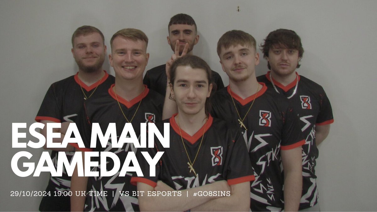 8sinsesports's tweet photo. Our UKIC game may have been rescheduled, but we still have some madness of gameplay coming up in ESEA.

⚔ | @ESEA Main 
🆚 | #BiTeSports 
⏰ | 🇬🇧 19:00 / 🇪🇺 20:00
📺 | twitch .tv/8sinsesports https://t.co/DFENyPSPZk