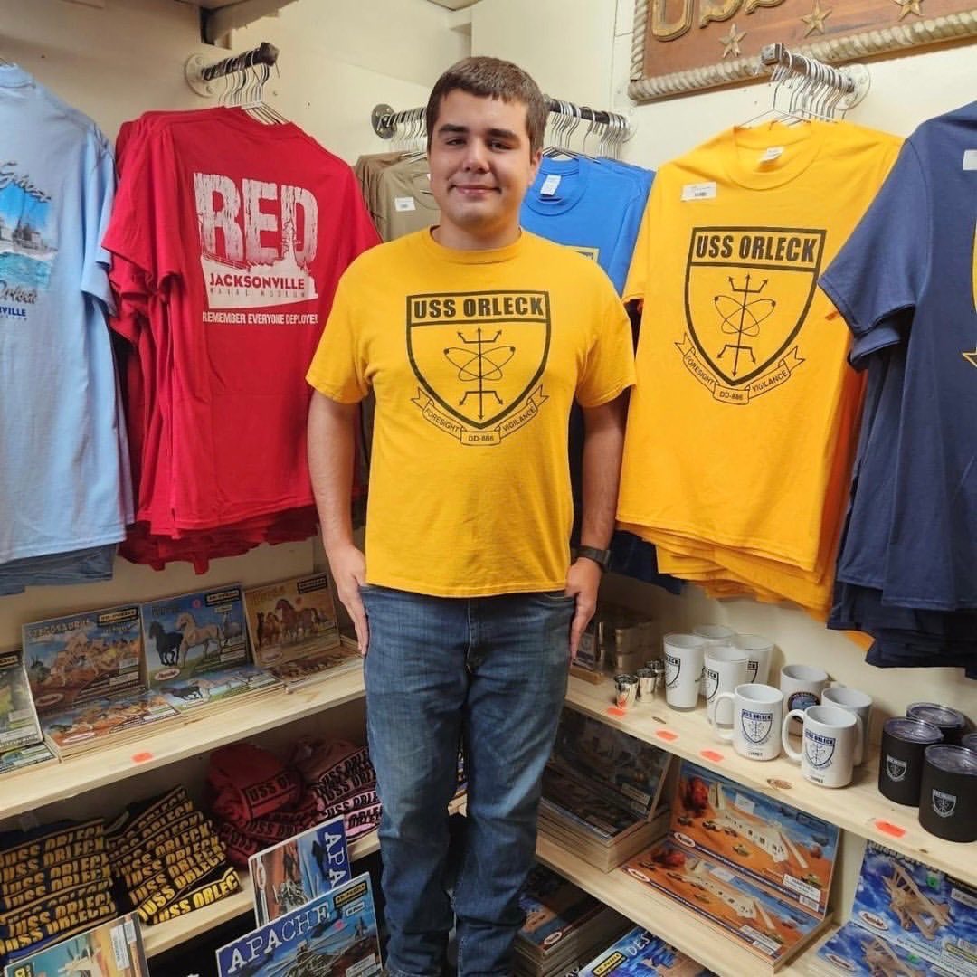 FLHistWarship's tweet photo. Remember your time onboard by visiting the gift shop! Go home with a one of a kind USS Orleck tee. 

#jaxnavalmuseum #navalmuseum #museum #ship #jacksonville #florida #dtjax #cityofjax https://t.co/dE1q1fsdUP