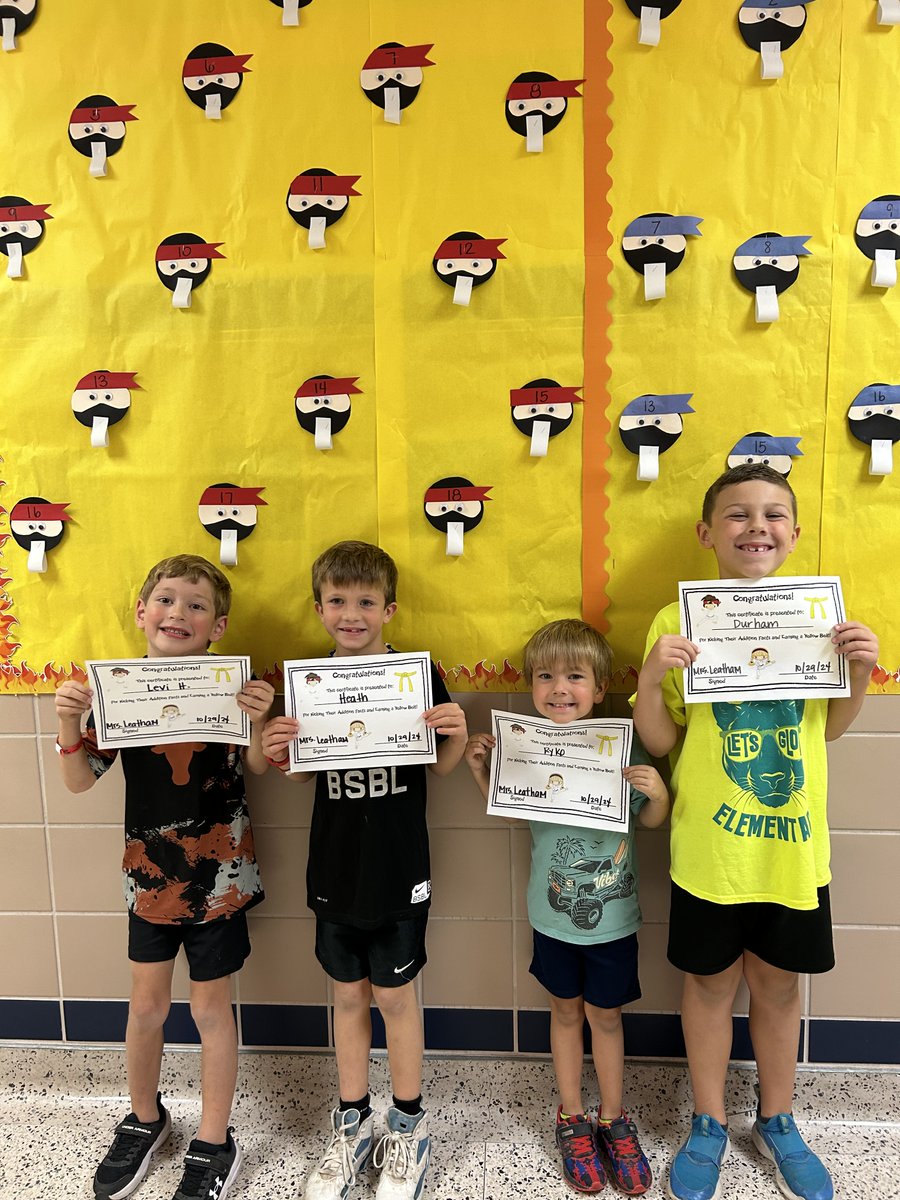 1st grade has started our “Math Fact Masters” challenge and we are off and running! These boys have earned their 1st belt! #leathamsfirsties #mathfactmasters 🥋