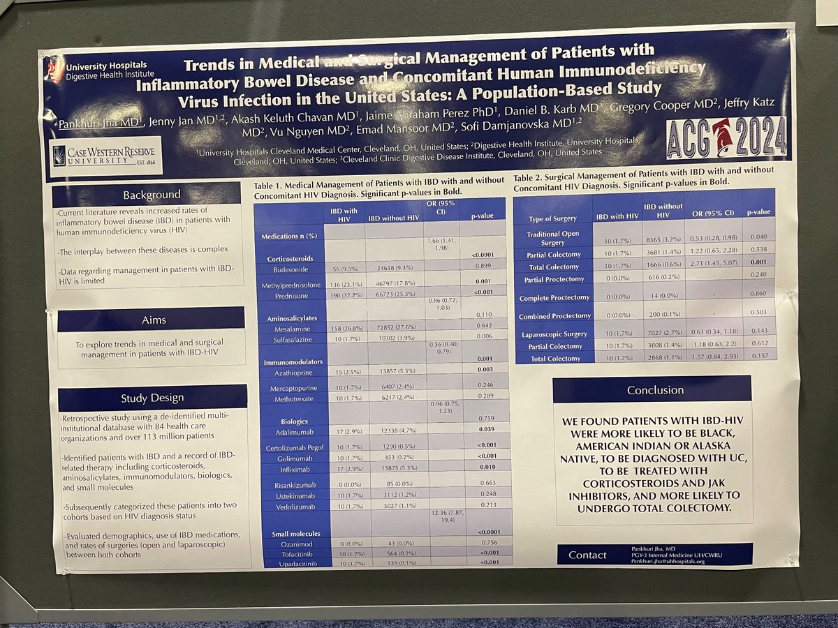 Pankhuri Jha (@pankhurijha4) on Twitter photo Let’s talk med and surg management in patients with IBD and HIV! lucky to be given the platform to share this work. the outstanding poster award is just a plus! shoutout to my forever mentors <a href="/EmadMansoorMD/">Emad Mansoor</a> <a href="/SofiDamjanovska/">Dr Sofi & Ms Hyde</a> <a href="/CWRU_GI/">CWRU-GI/Case Western GI Fellowship</a> #ACG2024 Let’s talk med and surg management in patients with IBD and HIV! lucky to be given the platform to share this work. the outstanding poster award is just a plus! shoutout to my forever mentors <a href="/EmadMansoorMD/">Emad Mansoor</a> <a href="/SofiDamjanovska/">Dr Sofi & Ms Hyde</a> <a href="/CWRU_GI/">CWRU-GI/Case Western GI Fellowship</a> #ACG2024
