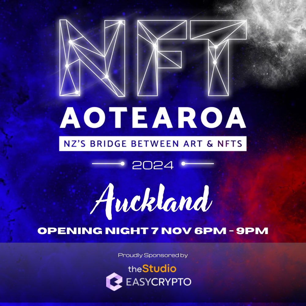 📣 Bringing the show back from NYC to Aotearoa/New Zealand 🥳 Come and join us next week for a night of Art and Tech. 

Thanks to our Sponsors The Studio and <a href="/easycrypto/">Easy Crypto</a> 🫶🫂