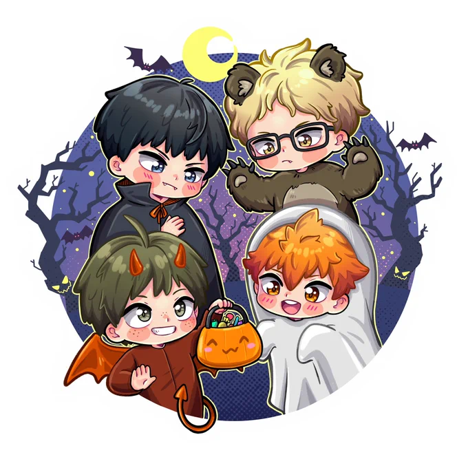 Scary babies spotted near your door asking for candy!(I made spooky stickers for patreon! You can still join to get them!)#haikyuu 