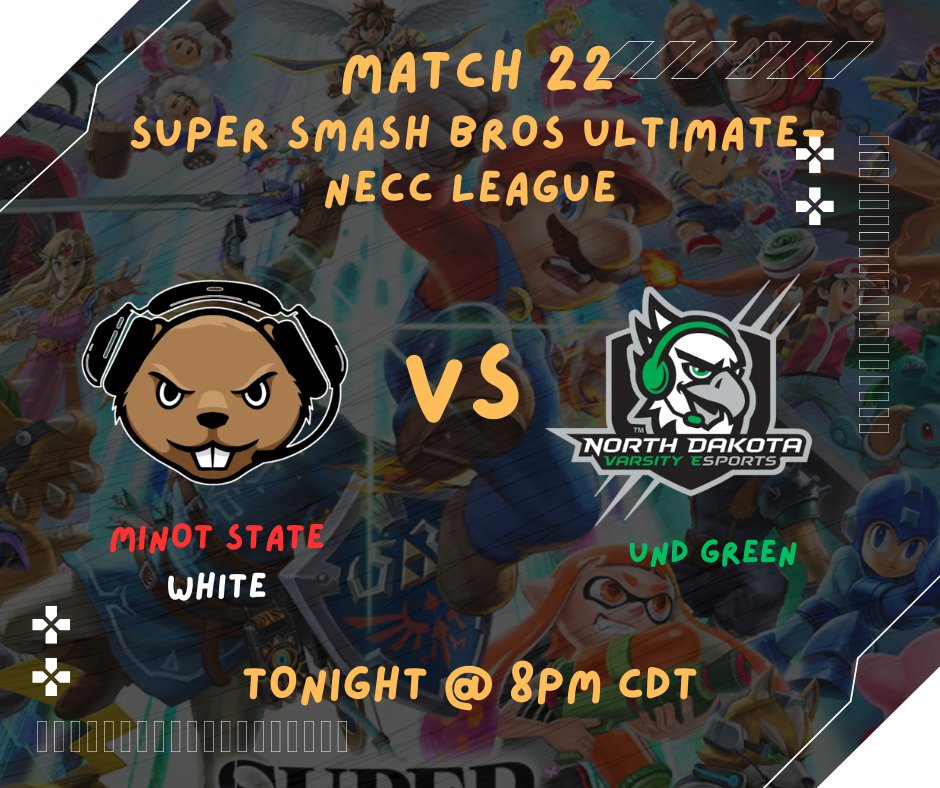 Two SUPER SMASH MATCHES Tonight!

Minot State Red is going against Carroll University at 7pm!

Minot State White is going against UND Green at 8pm!

SUPER SMASH BROS