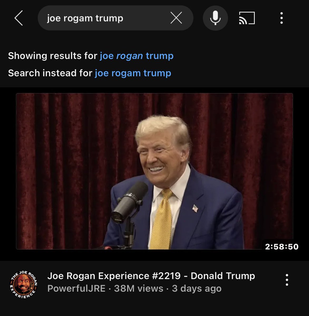 jaslattery's tweet photo. @joerogan Uh what issue? How do people not know how to search? https://t.co/Q4VLq275qE