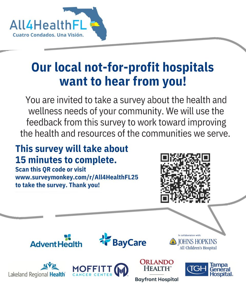 Your feedback could make a difference! Please consider taking the Pinellas County Community Health Survey by All4HealthFL and let us know what matters most to you. Your opinions are valuable and can help make a difference ➡️surveymonkey.com/r/All4HealthFL…