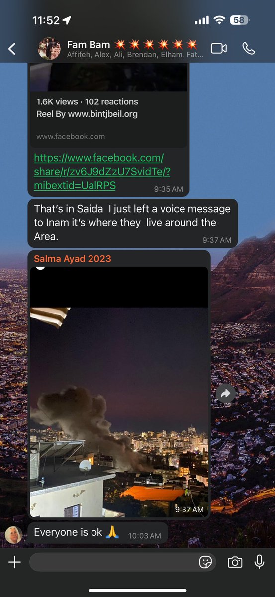 _Starkilla's tweet photo. This is my family group chat. Everyday it's us waiting to hear if family is safe in Lebanon. https://t.co/YdoaeiooZq