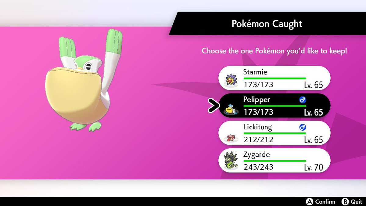 JediKush831's tweet photo. Phase 6 for #ShinyABC (Z)ygarde is shiny pelipper after 119 DA’s and 53 Route Resets! He’s been carrying the last battle with Wide Guard. So now’s his time to shine… for the moment at least 😂 onto the next one! #AceShinyHunters #DynamaxAdventures https://t.co/B5NnDlBJBo