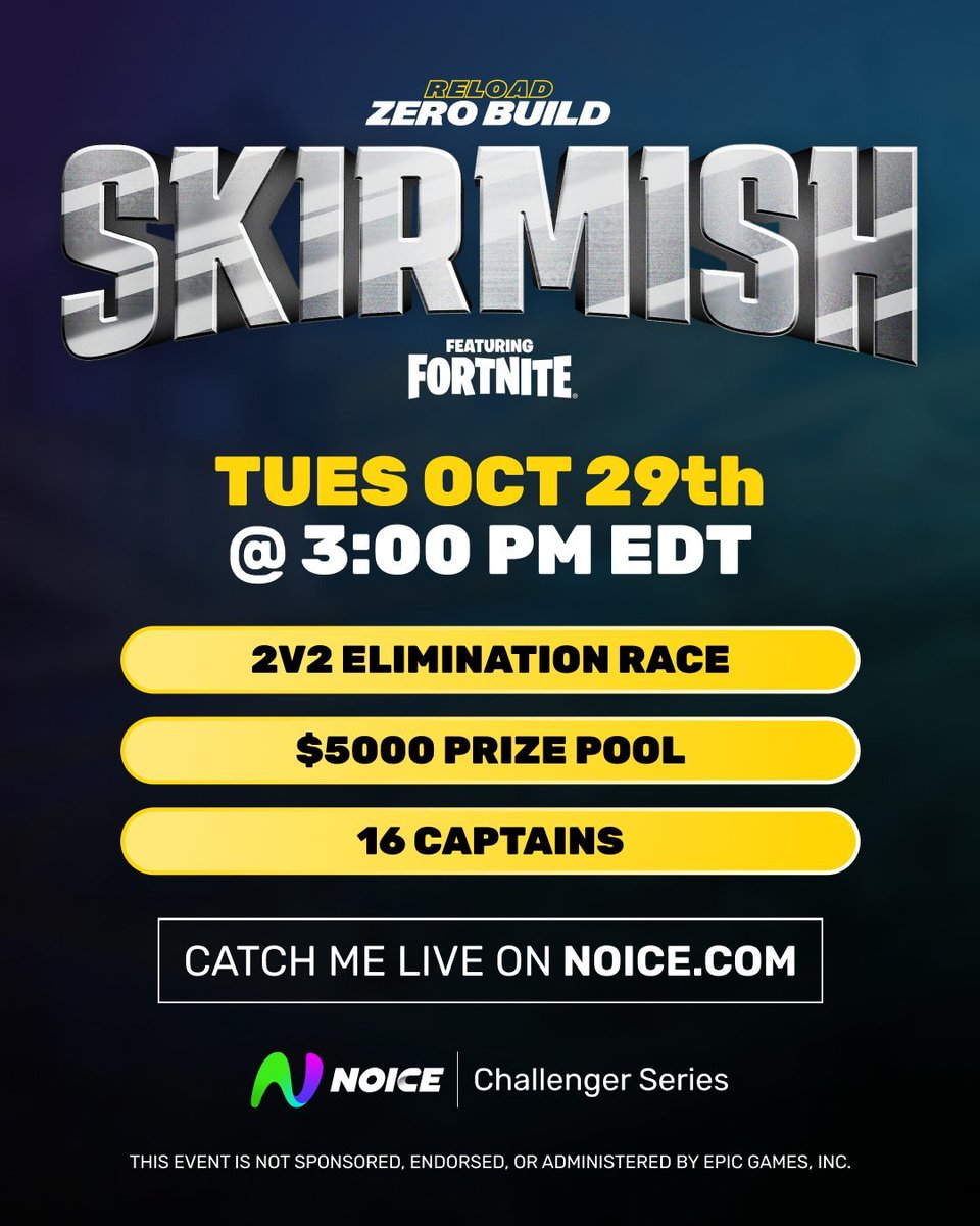 Zemie's tweet photo. Playing the $5,000 @NoiceStreaming Kill Race Tournament w/ Crackly LIVE NOW! 

https://t.co/FTZZS7I82V https://t.co/z5RhsS0PGb