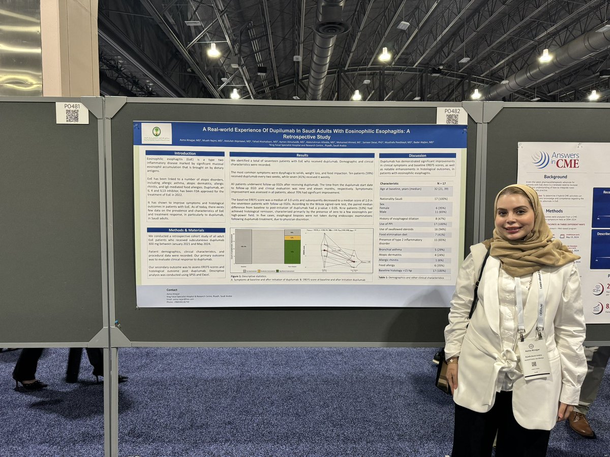 Badr_AlBawardy's tweet photo. So proud of our @KFSHRC ⭐️ GI fellows @hindalmuhaya94 @asmazing93 @dr_mnx presenting at their first #ACG meeting 
Special congratulations to @hindalmuhaya94 for winning the outstanding poster presenter award 🥇 
#ACG2024 @AmCollegeGastro 
@KFSHRC @AALMUTAIRDI @AlmuhaidbAymen https://t.co/6UeWq7qjbO