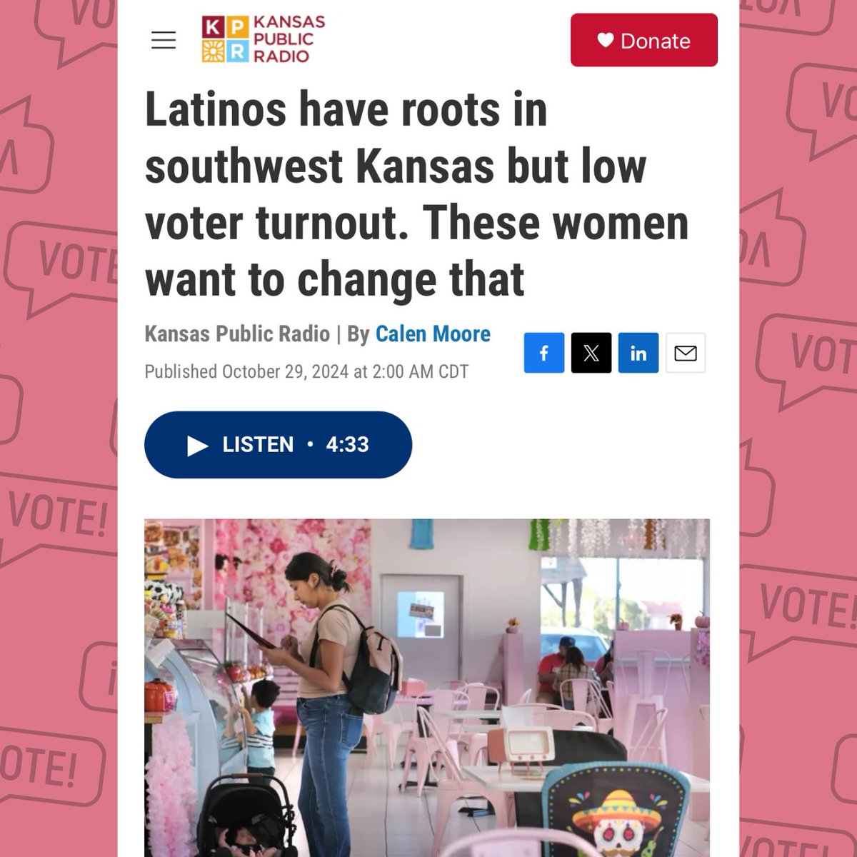 “When we vote, we vote for our families. We vote for past generations, for our future generations.” Thank you to Calen Moore at HPPR for highlighting the work Latinas across SWKS are doing to make sure our communities turn out to vote this year. Read more at the link in our bio!