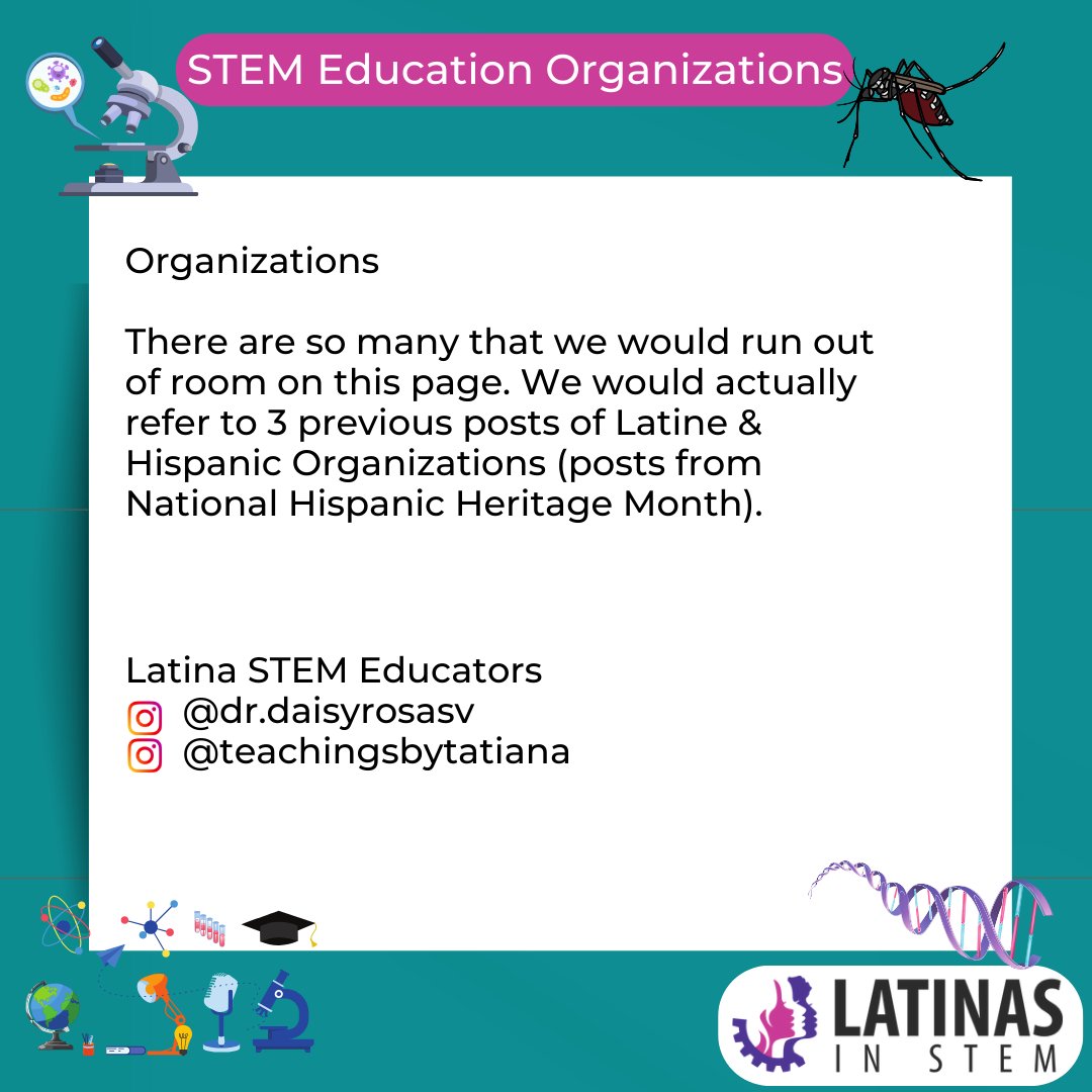 LatinasinSTEM's tweet image. It's #TopicTuesday !
We are continuing our exploration of STEM education 📷📷
What kind of careers are possible? What organizations can I look into?
📷Swipe through our post to find out!
#Latinasinstem #latinasinSTEMEd #STEMEducation #STEM #DiversityInSTEM