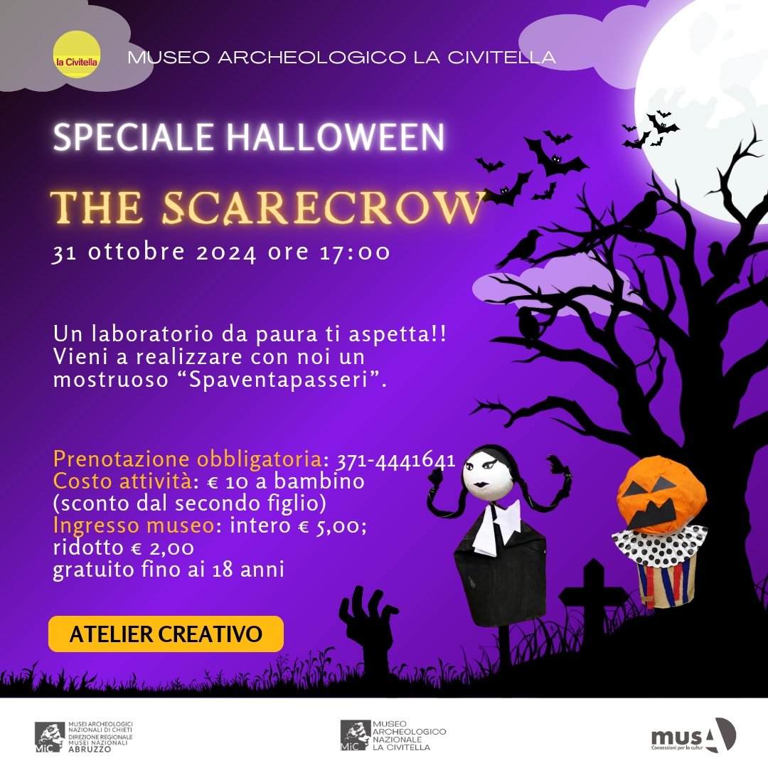 MNEMOSYNECH's tweet photo. 🎃 𝗧𝗵𝗲 𝗦𝗰𝗮𝗿𝗲𝗰𝗿𝗼𝘄 🎃
Giovedì 𝟯𝟭 ottobre ore 17.00
TUTTE LE INFO IN LOCANDINA 
#musaconnessioniperlacultura #ateliercreativi  #museiitaliani #DirezioneRegionaleMuseiAbruzzo #bambini #creatività #halloween #emilialiberatore #museiarcheologicidichieti https://t.co/hgiWXSWwLC
