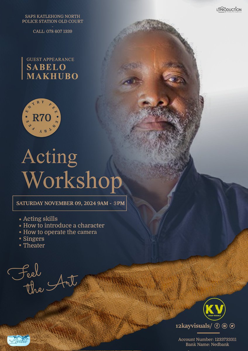 KAYMaphanga's tweet photo. It's OFFICIAL !! @12KayVisuals_sa will be hosting acting workshop , please make sure you book your seat today . https://t.co/9cPXPKNqG2