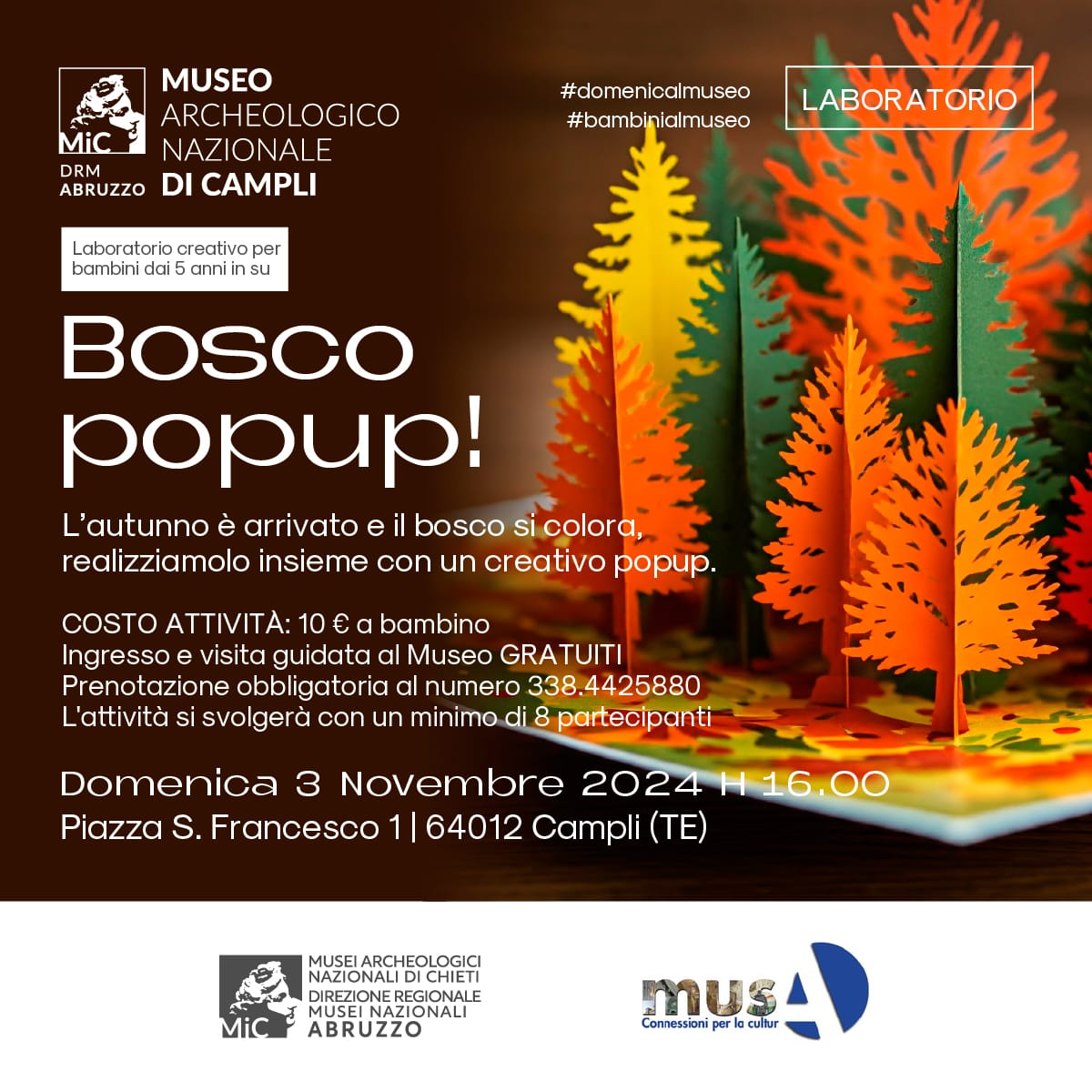 MNEMOSYNECH's tweet photo. Laboratorio creativo... 𝗕𝗼𝘀𝗰𝗼 𝗣𝗼𝗽-𝘂𝗽 
Info in locandina a cura di #francescadipietro
#autunno #bambini #gratis https://t.co/AipFxqqX6B