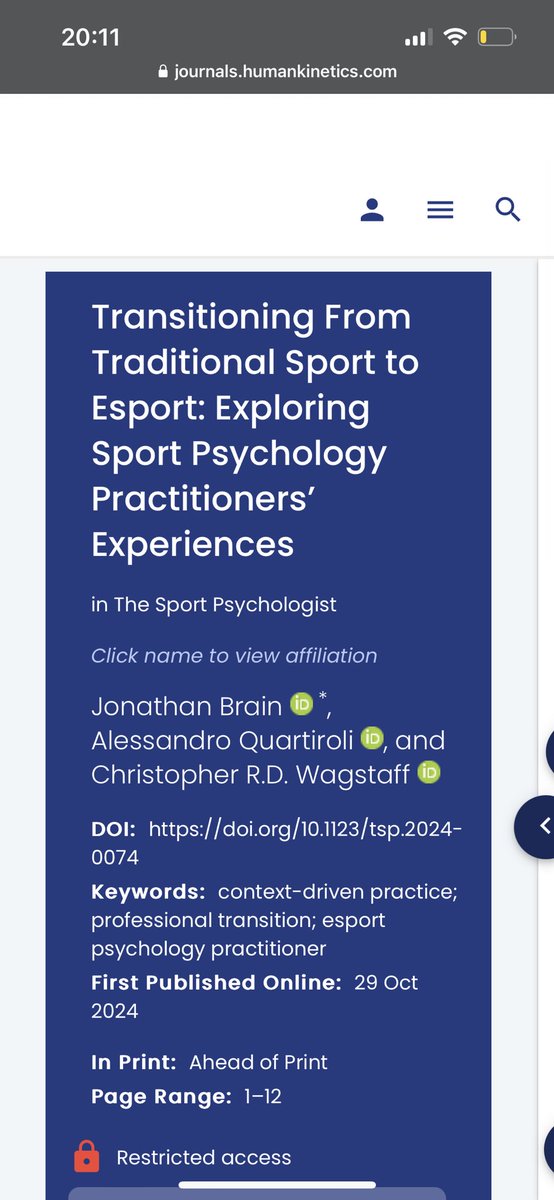 Jon Brain | MTM (@mtm_jon) on Twitter photo ⚠️New Publication!
The timing could not have been better as I prepare for the <a href="/EsportsResNet/">Esports Research Network</a> 2024 Conference tomorrow 🎮!
✉️ DM for a copy!
journals.humankinetics.com/view/journals/… ⚠️New Publication!
The timing could not have been better as I prepare for the <a href="/EsportsResNet/">Esports Research Network</a> 2024 Conference tomorrow 🎮!
✉️ DM for a copy!
journals.humankinetics.com/view/journals/…