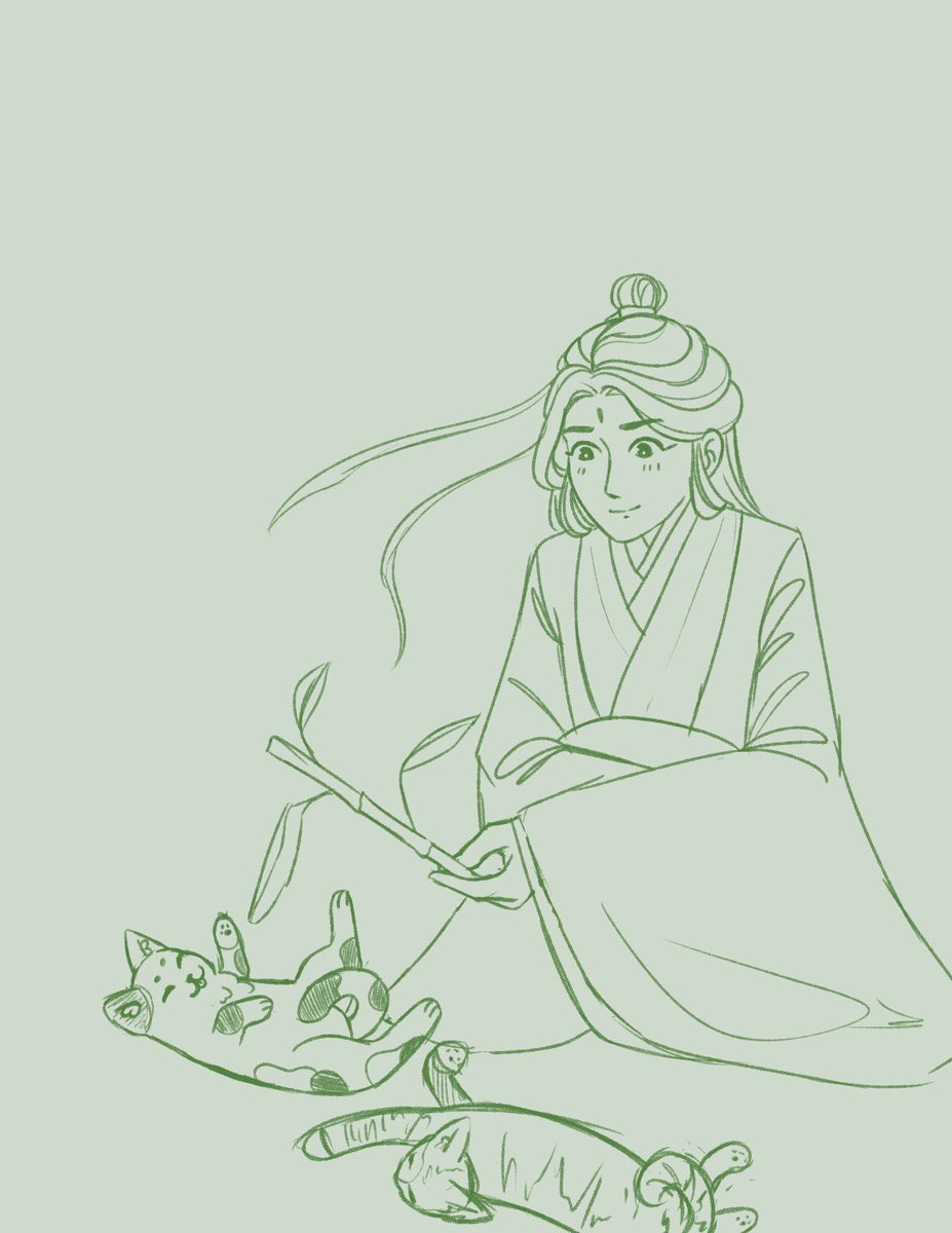 Day twenty three! Nature, with SQQ playing with some stray cats. :3 Ngl I think this was my favorite to draw so far haha. I just love cats. 

[ #svsss #shenqingqiu #mxtxtober2024 ]