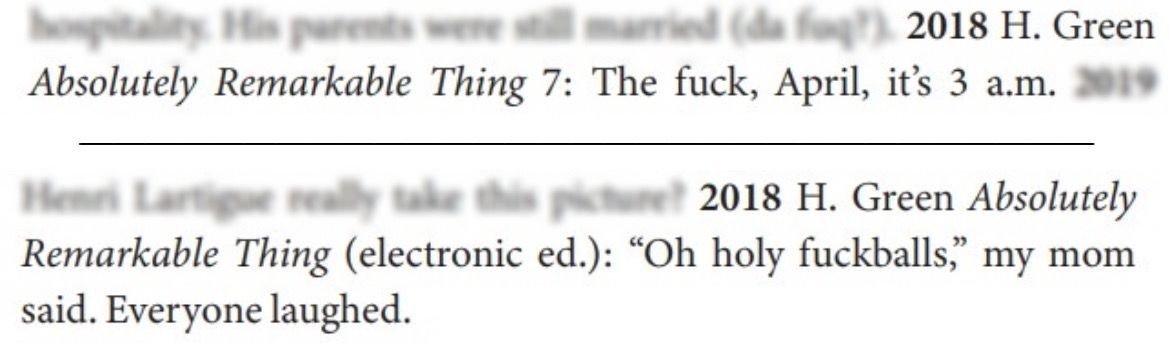 Jesse Sheidlower (@jessesheidlower) on Twitter photo A great thing about historical lexicography is being able to highlight authors I like! Here are two quotes from
<a href="/hankgreen/">Hank Green</a>, from two new entries: interjectional _the fuck_, and interjectional _fuckballs_.
x.com/jessesheidlowe… A great thing about historical lexicography is being able to highlight authors I like! Here are two quotes from
<a href="/hankgreen/">Hank Green</a>, from two new entries: interjectional _the fuck_, and interjectional _fuckballs_.
x.com/jessesheidlowe…