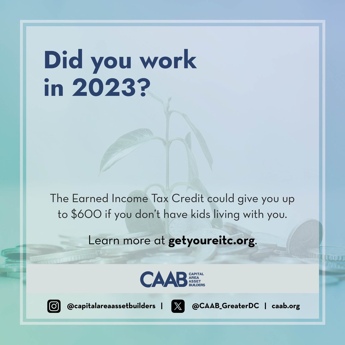 Heard the news? If you work &amp; are aged 25-64, you may be eligible to claim $$ this tax season. Learn more about the Earned Income Tax Credit. Visit GetYourEITC.org to learn more. #EITC