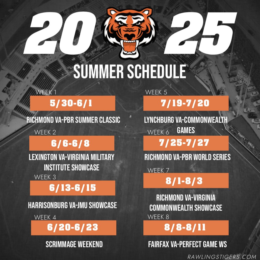 Official summer schedule. Excited to see the guys we have coming in for tryouts.