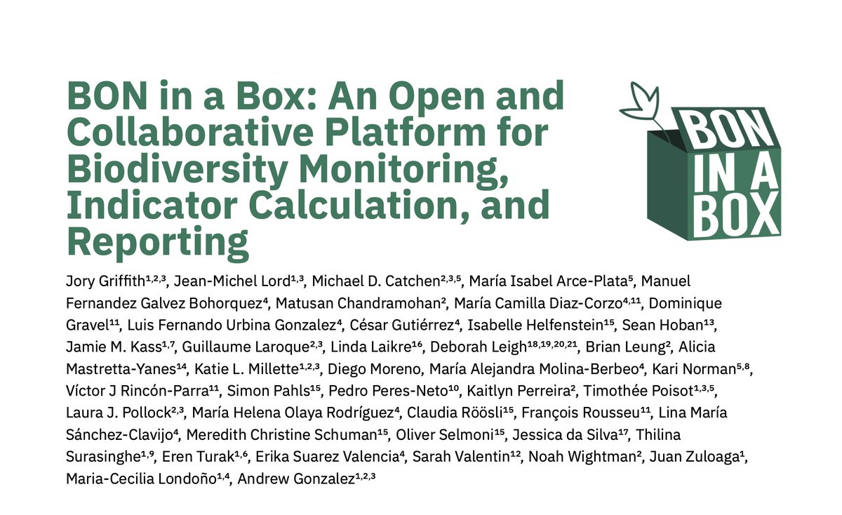 GEO BON (@geobon_org) on Twitter photo 🚨NEW PRE-PRINT!
How do we monitor, calculate & report on the progress on #KMGBF targets? BON in a Box helps tackle biodiversity loss by providing open-source tools🌱📦
Led by <a href="/GriffithJory/">Jory Griffith</a> & many collaborators (<a href="/bio_diverse/">Andy Gonzalez</a>, <a href="/mariaclondo/">Cecilia Londono</a>, <a href="/tpoi/">Timothée Poisot, Ph.D.</a>)
Read👇
doi.org/10.32942/X2M320 🚨NEW PRE-PRINT!
How do we monitor, calculate & report on the progress on #KMGBF targets? BON in a Box helps tackle biodiversity loss by providing open-source tools🌱📦
Led by <a href="/GriffithJory/">Jory Griffith</a> & many collaborators (<a href="/bio_diverse/">Andy Gonzalez</a>, <a href="/mariaclondo/">Cecilia Londono</a>, <a href="/tpoi/">Timothée Poisot, Ph.D.</a>)
Read👇
doi.org/10.32942/X2M320