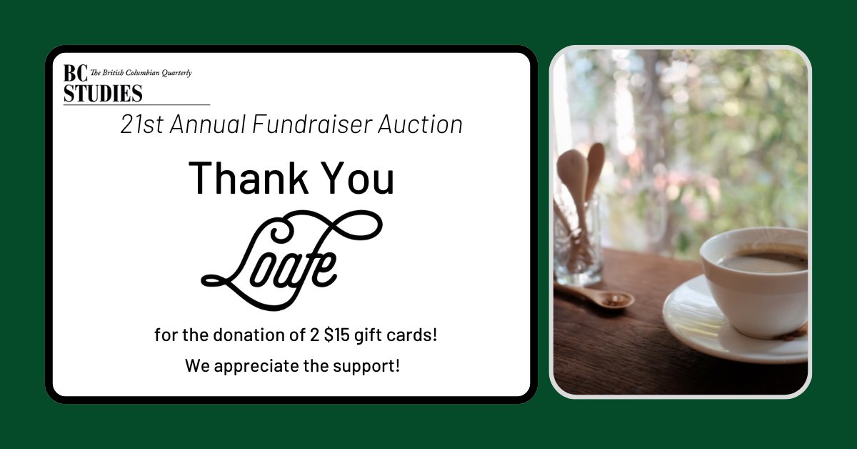 A big thank you to <a href="/Harbour_Publish/">Harbour Publishing</a> and Loafe Cafe for their contributions to our upcoming auction! Head to 32auctions.com/bcstudies2024 to check out their contributions!

#auction #bcstudies #coffee