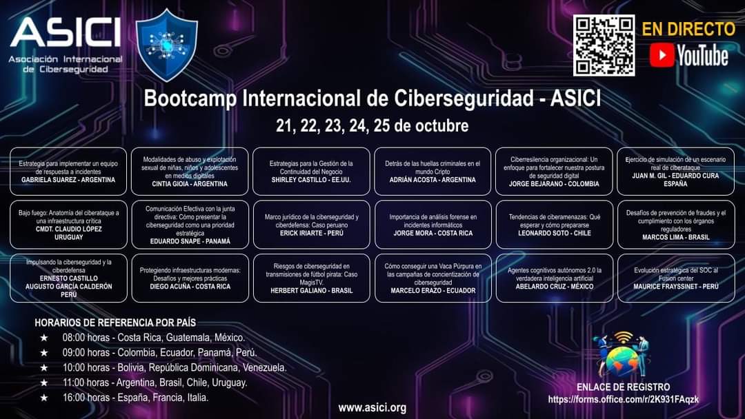 GioiaCintia's tweet photo. Agradecida de haber sido convocada a disertar en el  𝗕𝗼𝗼𝘁𝗰𝗮𝗺𝗽 𝗜𝗻𝘁𝗲𝗿𝗻𝗮𝗰𝗶𝗼𝗻𝗮𝗹 𝗱𝗲 𝗖𝗶𝗯𝗲𝗿𝘀𝗲𝗴𝘂𝗿𝗶𝗱𝗮𝗱 organizado por Asociación Internacional de Ciberseguridad - ASICI, en el marco del Mes de la Ciberseguridad.
@criml4b #cibercrimen #ciberseguridad https://t.co/PY3uonNKIb