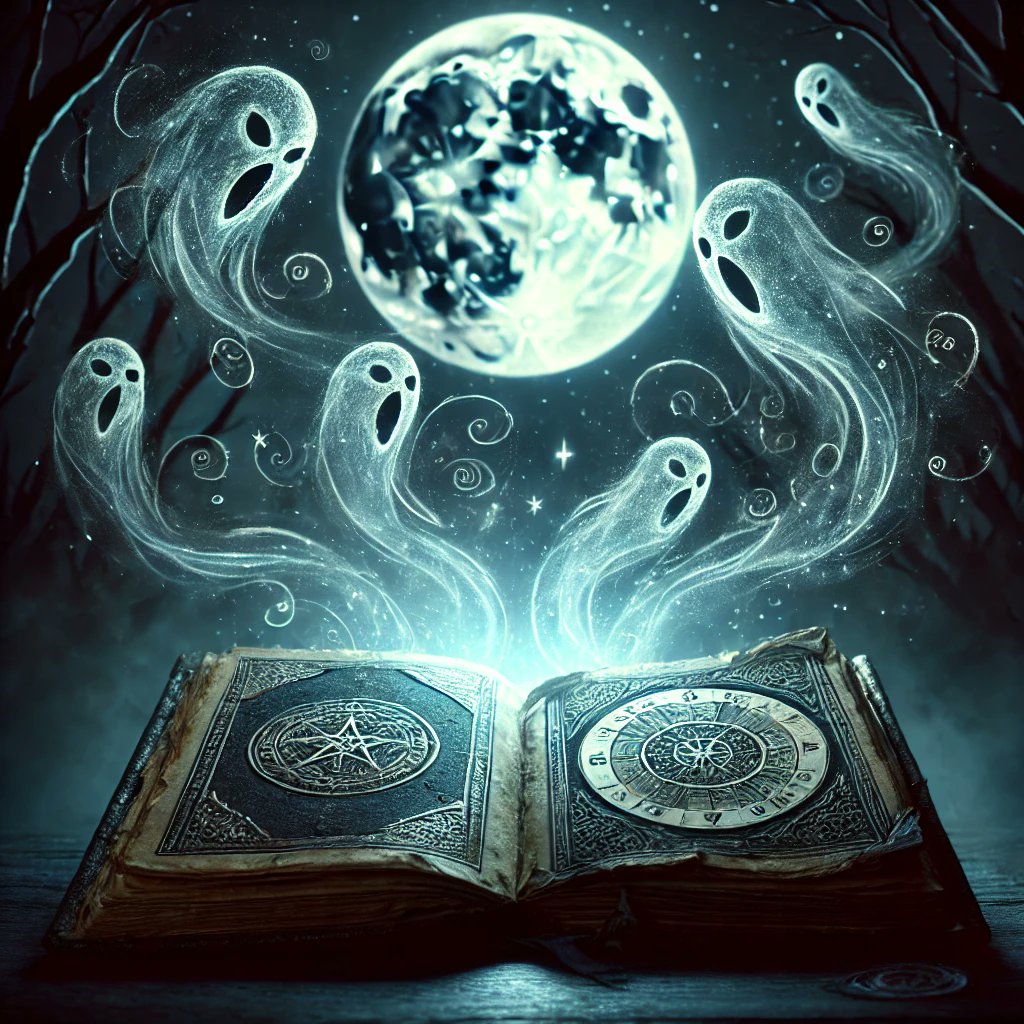 MythosMindset's tweet photo. Would you dare open the ancient grimoire beneath the full moon? The spirits may have a message… 🌕📜✨ #MythosMindset #SpookyStories #Halloween2024"

 What would be your first spell? 💬 https://t.co/Gji8THxzrc