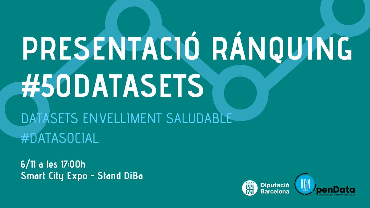 iopendatabcn's tweet image. 📊 Estàs preparat per descobrir les millors dades amb impacte social? 
🏃‍♀️No et perdis la presentació del rànquing #50Datasets a la Smart City Expo!
📅 6 de novembre
⏰ 17:00-19:00
📍 STAND Diba– Fira Barcelona Gran Via
bit.ly/Rkng_50C
#DadesXEnvellimentSaludable #SCEWC23