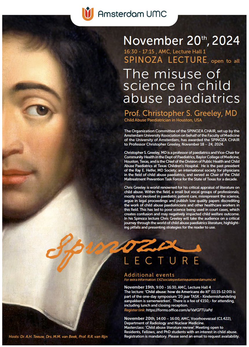 We have the great honor to welcome Prof. Christopher S. Greeley from <a href="/Baylor/">Baylor University</a> College of Medicine as a visiting #Spinoza professor at the <a href="/amsterdamumc/">Amsterdam UMC</a>. #childabuse #weektegenkindermishandeling