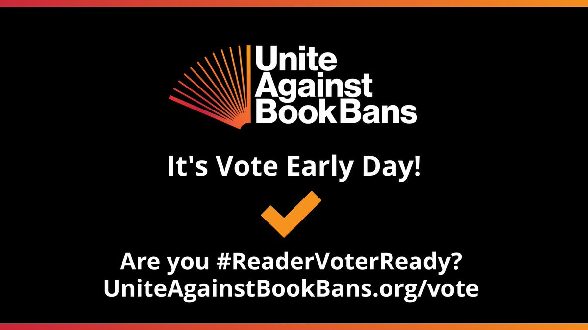 Unite Against Book Bans (@uabookbans) on Twitter photo 🗳️ It's <a href="/voteearlyday/">Vote Early Day</a>! Are you #ReaderVoterReady to defend the right to read?
Use the #UniteAgainstBookBans voter checklist to prepare: uniteagainstbookbans.org/vote/ #VoteEarlyDay 🗳️ It's <a href="/voteearlyday/">Vote Early Day</a>! Are you #ReaderVoterReady to defend the right to read?
Use the #UniteAgainstBookBans voter checklist to prepare: uniteagainstbookbans.org/vote/ #VoteEarlyDay