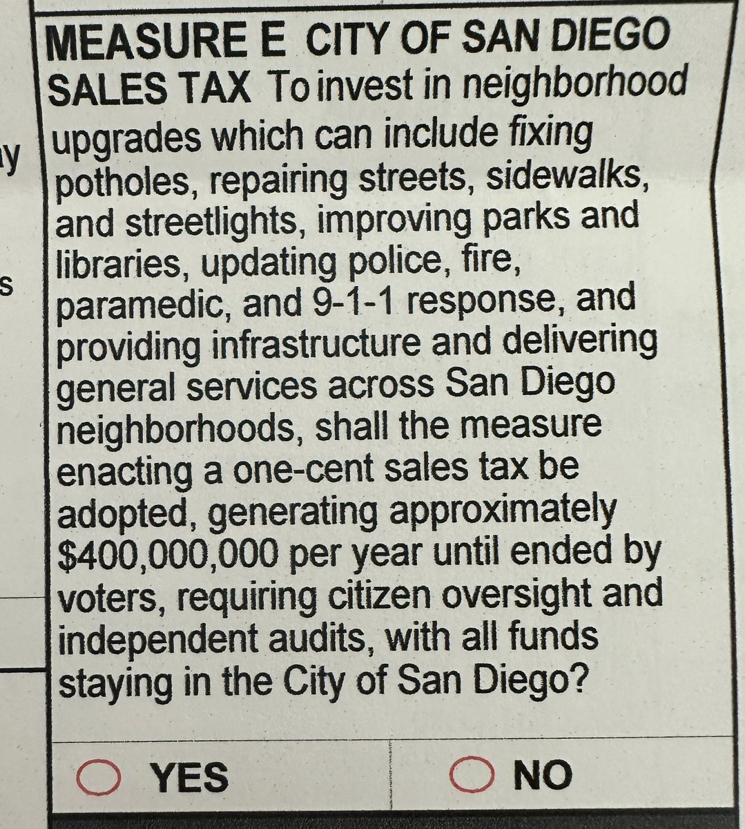 Realizing just now that Measure E’s ballot language doesn’t specifically call out stormwater infrastructure as a priority for the funding. It’ll really be up to watchdogging local lawmakers to see how they use the new sales tax if San Diegans pass it.