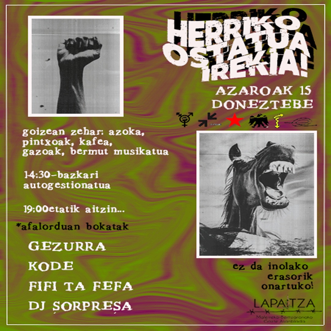 Aurten ere feritako  herriko ostatua idekiaaa 🔥🌈
Azaroak 15an egun osoko egitaraua zanen duguu!!

Hurbilduu ta ongi pasatuuu ❤‍🔥