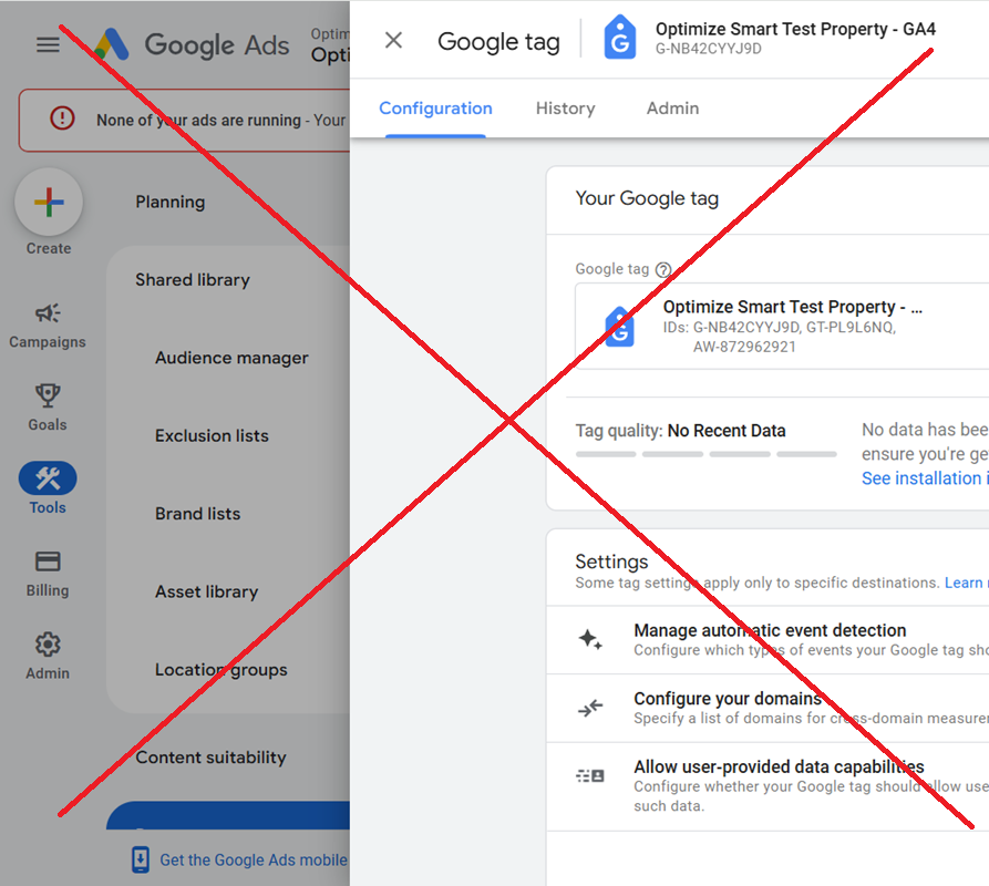 analyticsnerd's tweet photo. 💀 ☠ 💥 You should not configure Google tag settings simultaneously via GTM, Google Ads, and #GA4. The Google documentation regarding this is not very clear, and many users make mistakes.

For example, while setting up enhanced conversions for leads via Google Tag Manager, Google asks you to configure Google Tag settings via Google Ads. 

For other tracking setups, Google may ask you to configure Google Tag via GTM or GA4.
.
.
But if you have been configuring Google Tag settings via GA4 property, you should continue configuring that way even when setting up enhanced conversions for leads in Google Ads.

So, if you have been managing ‘automatic event detection’ via GA4 property, don’t start managing it via Google Ads just to set up enhanced conversions for leads. 
.
.
When you configure Google Tag simultaneously via GA4, Google Ads, and GTM, conflicting tag configurations can occur, increasing the risk of data integrity issues.

The key is to maintain a single source of configuration for your Google Tag settings. 
.
.
So, if you have been using GA4 for configuring Google Tag settings continue to do so. 

Do not start using GTM or Google Ads to configure your Google Tag later. 
.
.
If you have to use different platforms for Google Tag configuration, make sure there are no conflicting configurations. 

Remember that Google documentation is not always clear or correct, and AI tools regurgitate the content I and other content developers write.